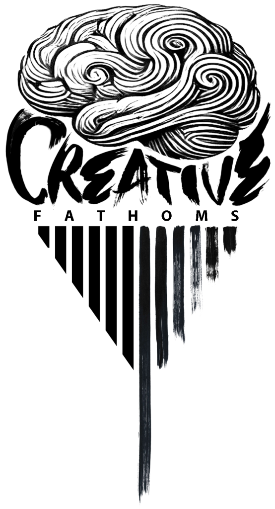 A black and white logo that reads Creative Fathoms