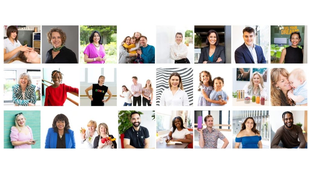 24 photo portraits, they are all square and in three rows