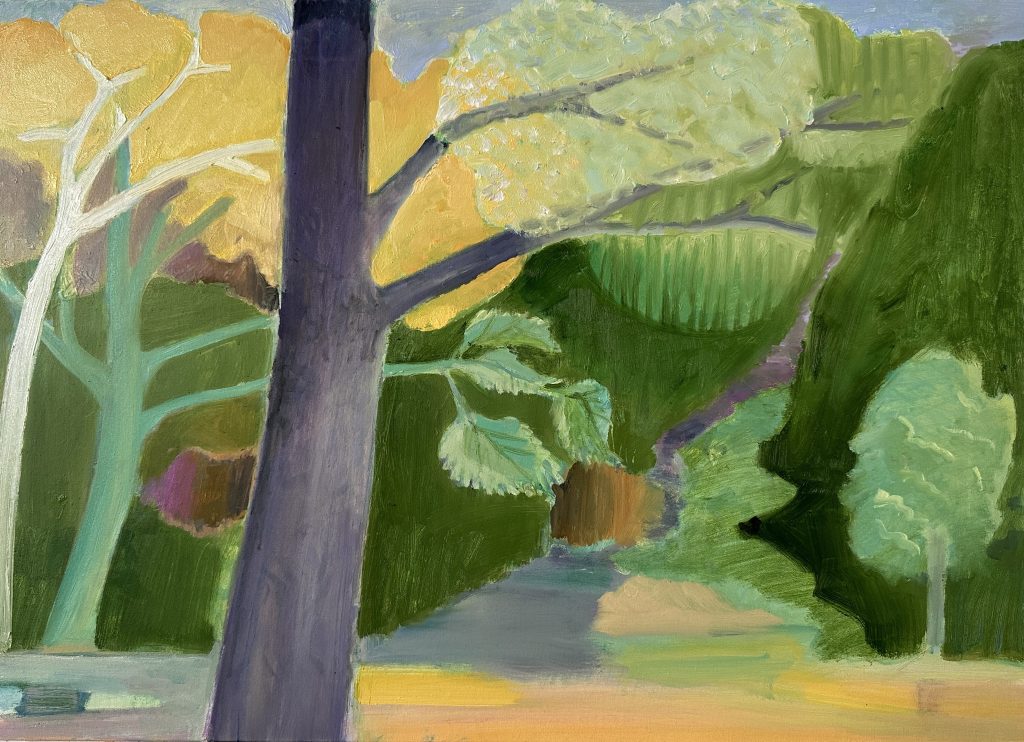 Painting of trees in a park